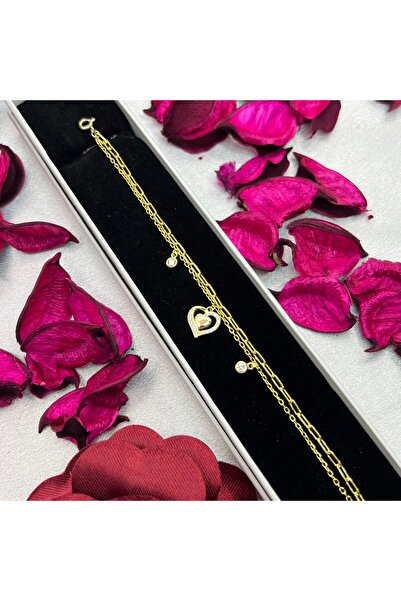 Victoria Kalp Figürlü Kadın Bileklik 925 Ayar Gümüş Altın Kaplama Çift Zincir...