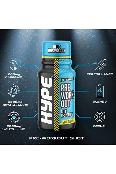 Hype جرعة إكستريم قبل التمرين - بنكهة التوت الأزرق، ٢٠٠ ملغ كافيين، ٢٠٠٠ ملغ بيتا ألانين، ٢٠٠٠ ملغ