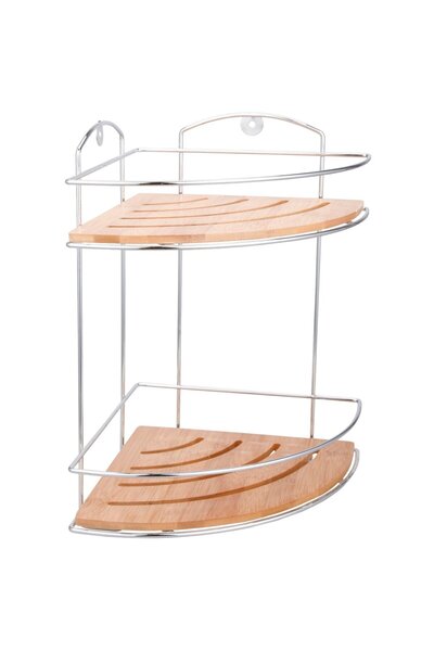 KADDA Etajera baie din bambus + fier BWO-0189E, montaj pe colt, 2 rafturi, 31...