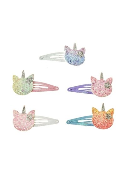 ANTBRO Set 5 hair clips for children Antbro® metallic clips with felt cat-unicorn 3D pattern with glitter