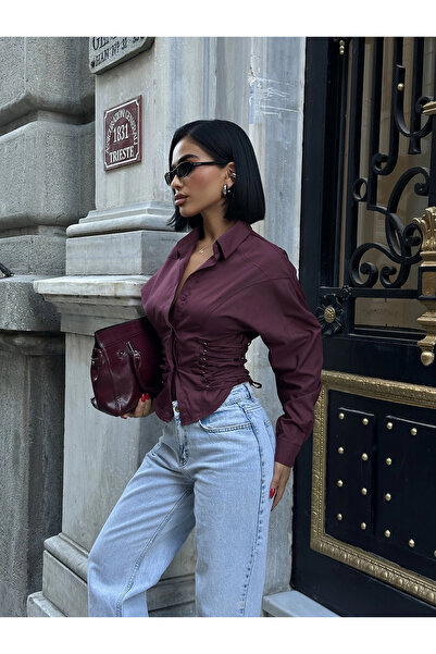 Bak Moda Πουκάμισο από ποπλίνα μπορντό