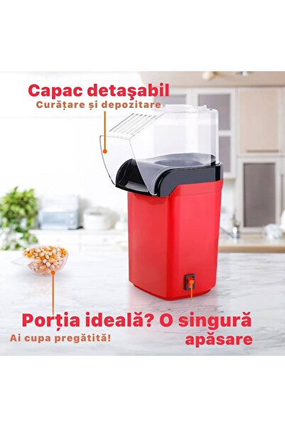 DigikalaX Hot-Air Popcorn Maker, Oil-Free, 3 Min Preparation, 1200W, Red