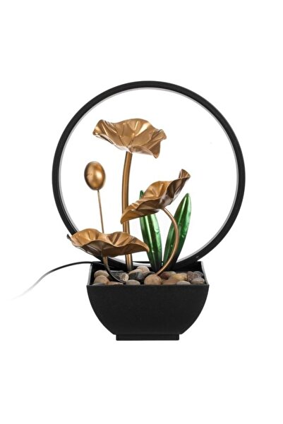ANTBRO Decorative Indoor Fountain with LED Ring Light and Gold Leaves, Ø22x13x28 cm