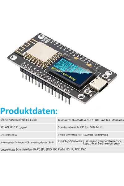 Gerui لوحة تطوير ESP8266 مع شاشة OLED مقاس 0.96 بوصة، ولوحة إنترنت الأشياء ثنائية النواة من النوع C، ووحدة WiFi 240 ميجاهرتز