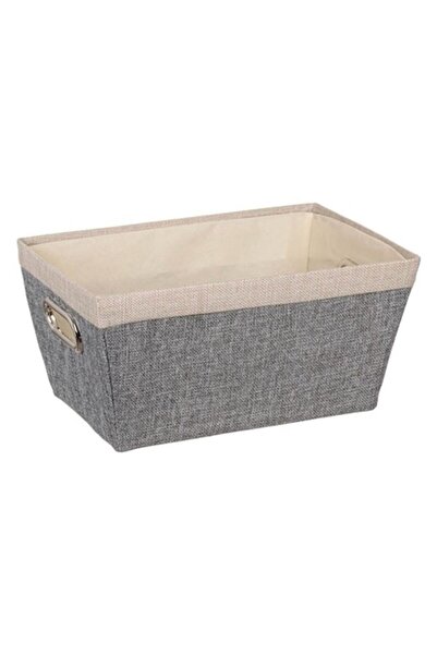 ANTBRO ® Storage Basket with Metal Handles, Gray with Beige Interior, 21x22x16 cm