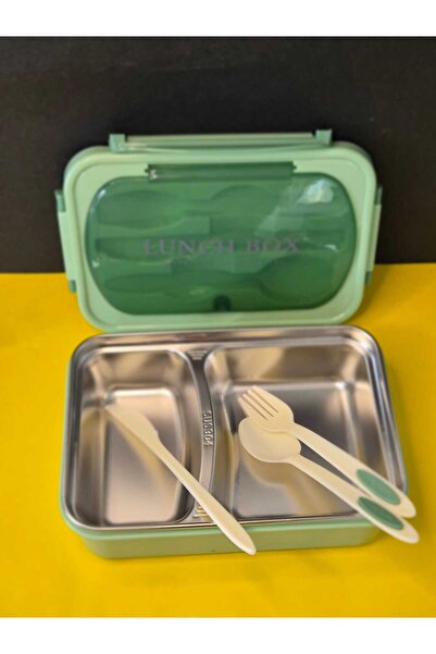 sisus Lunch Box Lunch Bag Steel 2 Compartments with Lockable Lid Lunch Bag Green 22.5 X 16 cm