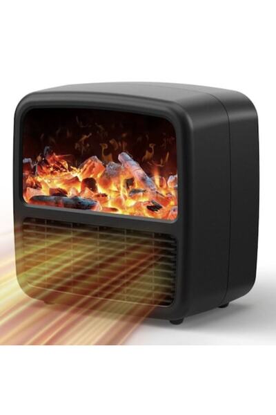 Danex Mini încălzitor portabil puternic, 1500W, mini radiator electric cu afișaj LCD, șemineu și flacără E