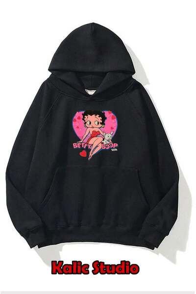 Kalic Studio سويت شيرت بيتي بوب كبير الحجم باللون الأسود