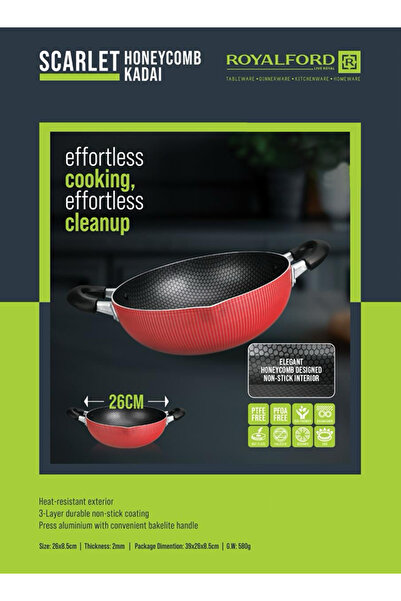 ROYALFORD Honeycomb Wokpan 26cm – 3-Layer Durable Non Stick Coating with Heat-Resistant Exterior