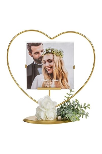 ANTBRO Metal Heart-Shaped Photo Frame with Golden Roses – 19x6.5x20cm