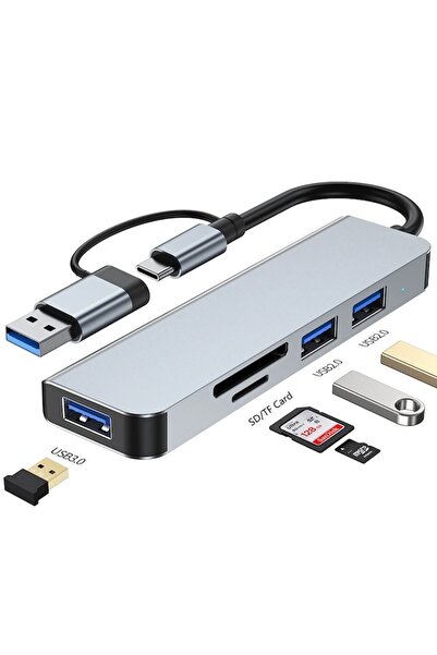 Danex Hub multiport, USB, Tip-C la USB 3.0, 2x USB 2.0, Card SD/TF, L56, Techsuit DataBridge 5 în 1 H7, L