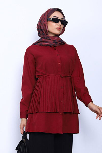 İmajButik Burgundy Side Tie Poplin Tunic