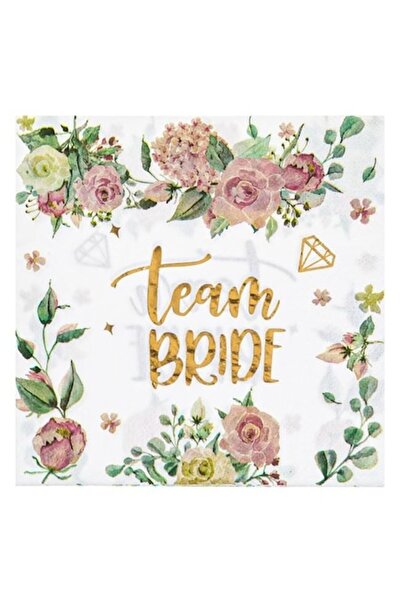 ANTBRO White Napkins with Pink-Gold Flowers 'Team Bride' – 33x33cm (12 pcs)