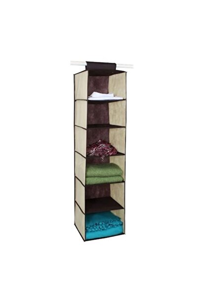 ANTBRO Suspendable Storage Rack Antbro® with 6 Compartments, Ecru/Brown, 30x30x120 cm