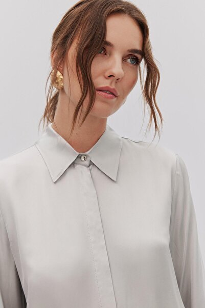 Shn Saten viskon gri gömlek