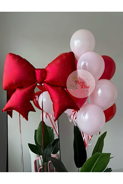 parti kral Kırmızı Fiyonk Folyo Balon Demeti