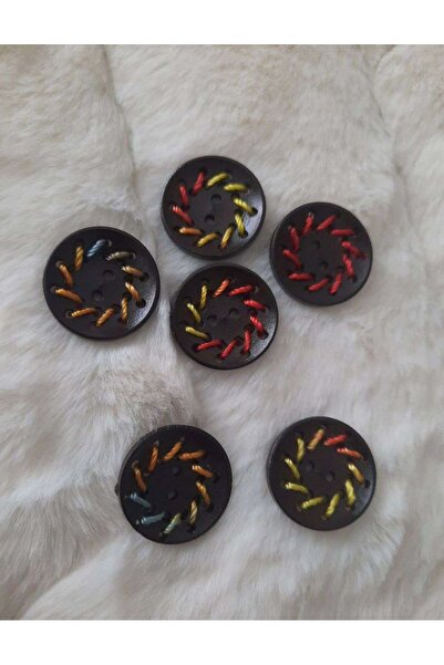 İMREN AKSESUAR Buton din lemn natural maro cu fir colorat 2,5 cm 1 pachet 6 bucăți