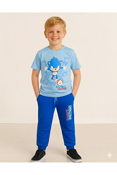 LİTTLE TORTOİSE Хлопчачий трикотажний комплект з довгими рукавами та футболкою з принтом Sonic, 3-нитковий, зимовий