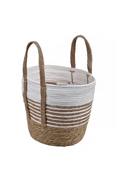 ANTBRO Woven decorative basket, Antbro, ecru/beige with stripes, Ø28x28cm, handles