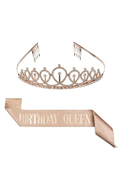 ANTBRO Set de petrecere cu panglica, litere 'Birthday Queen' si coroana metalica