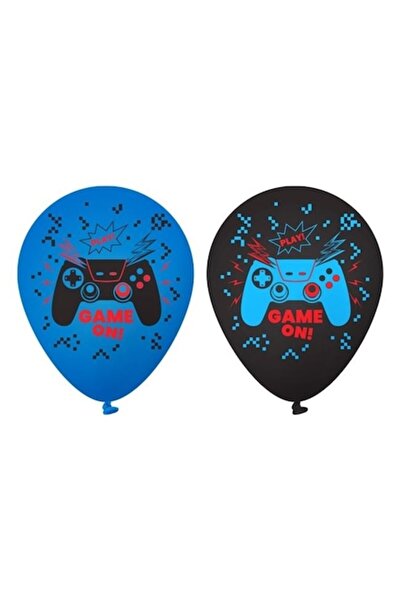 ANTBRO Baloane de petrecere ® albastre și negre cu designul „Game On” – 30 cm, set de 10
