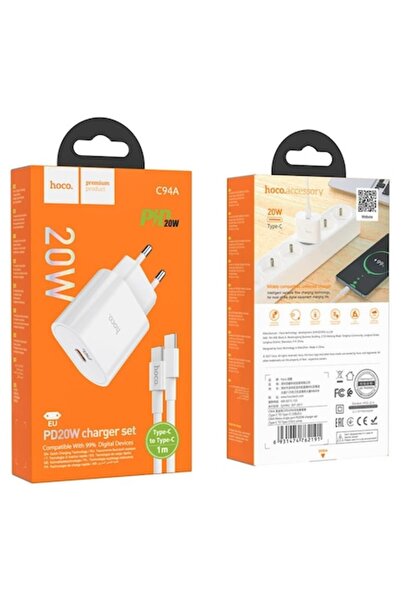 Hoco Set încărcător pentru iPhone 15/16 și Android, adaptor C94A + cablu Type-C 1m, încărcare rapidă PD20W,