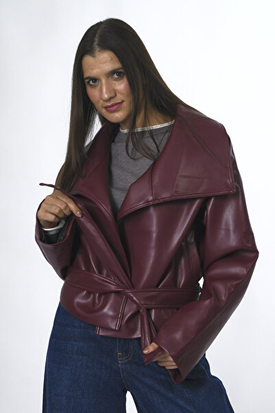 ABBRA Women's Faux Leather Raglan Sleeve Coat