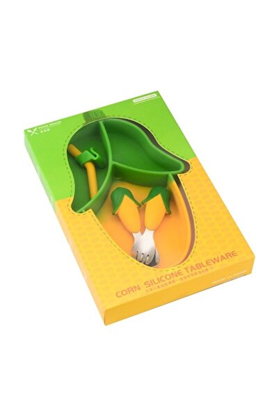 Danex Set diversificare bebelusi, din silicon, 23.5 x 12.5 cm, farfurie compartimentata forma porumb, ling