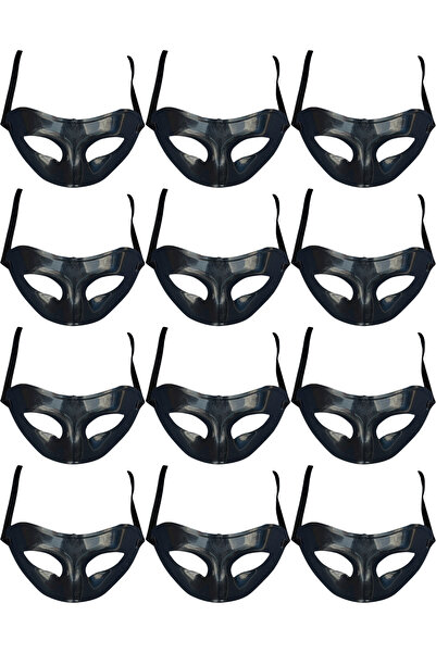 ReilaParty Siyah Plastik Masquerade Balo Parti Maskesi Düz Renk 12 Adet