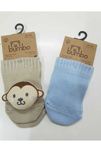 Bumbo kaydırmaz tabanlı aksesuarlı 2'li bebek çorap