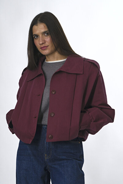 ABBRA Women's Pleated Detailed Padded Lined Short Trench Coat