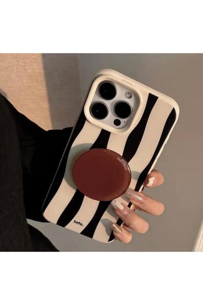 İphone13PRO zebra desenli kahve çekirdeği tutucu aparatlı telefon kılıfı uyumlu