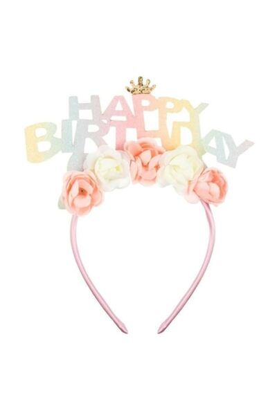 ANTBRO Coronita de petrecere Antbro® pentru fete cu trandafiri in culori pastelate si Happy Birthday