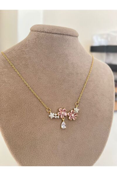 Anı Kutusu Damla Taşlı Çelik Lotus Kolye