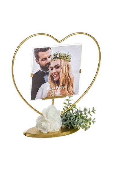ANTBRO Metal Heart-Shaped Photo Frame with Golden Roses – 19x6.5x20cm
