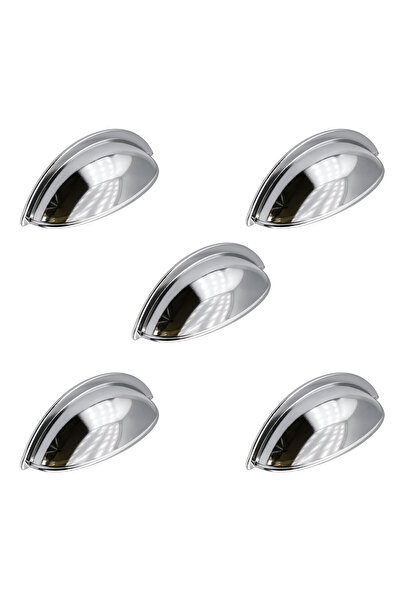 Badem10 Midye Kulp 5 ADET 64 mm Krom Gümüş Metal Mobilya Çekmece Dolap Çanak Kulpu Modern Mutfak Kulpları