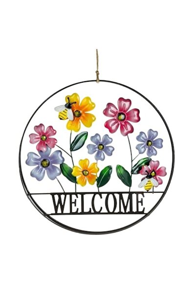 ANTBRO Round Hanging Metal Decoration with Multicolor Flowers, Ø37cm
