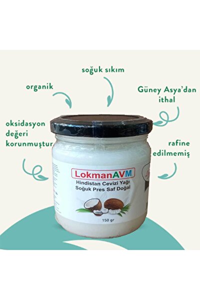LokmanAVM Hindistan Cevizi Yağı Soğuk Pres Saf Doğal Cam Kavanoz 150 Gr - 210 ML