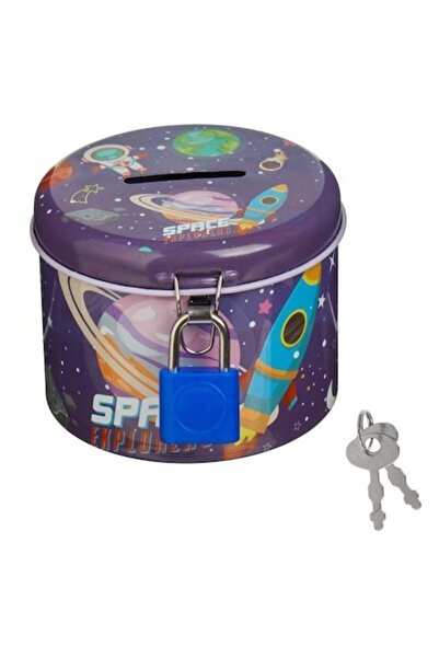 ANTBRO Cutie de bani metalică cu design spațial și lacăt Ø7x6cm, cutie de eco...