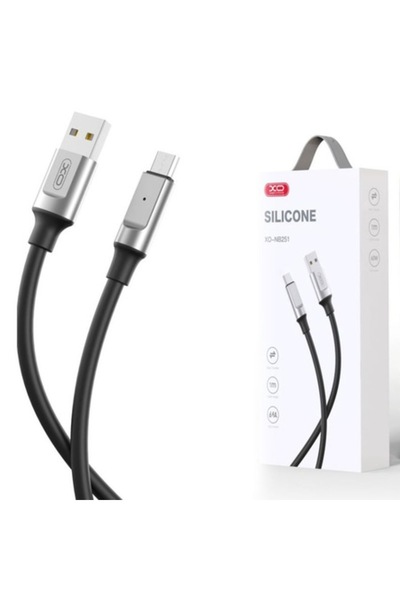 Xo Data and Charging Cable (NB251), USB-A to MicroUSB, 6A, Metallic, 1m, Black