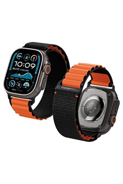 Danex Apple Watch Compatible Band 44/45/46/49mm L54 Nylon Deep Dark/Orange