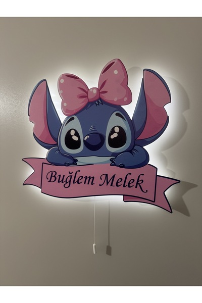 UViolets İsimli Dekoratif Ahşap Baskılı Stitch (Stiç) Çocuk Odası Gece Lambas...