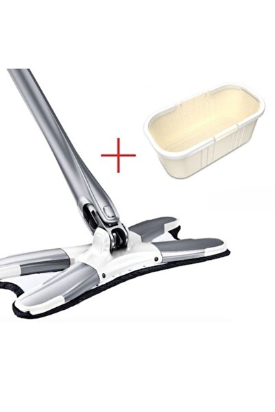 Danex Set Mop Flat + Bucket with Wringing System, Telescopic Handle 140 cm, Silver/Yellow