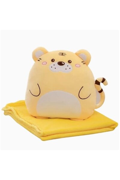 Danex 2-in-1 Blanket and Pillow Set, Tiger Toy Design, Microfiber, 1x1.7m, Orange