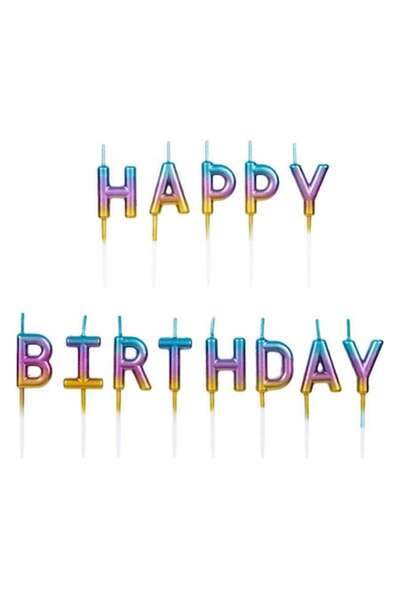 ANTBRO Set Antbro® cu 13 lumânări metalice ombre curcubeu „La mulți ani” cu s...