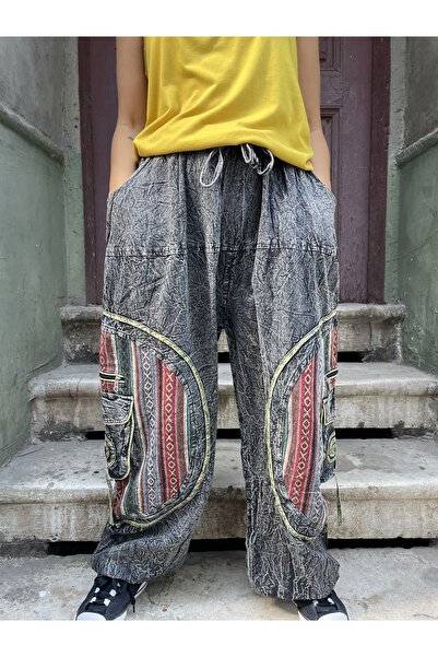 Bohoyasam Unisex Nepal Taşlanmış Pantolon – Cepli, Rahat & Bohem, Salaş Pantolon, Taşlanmış