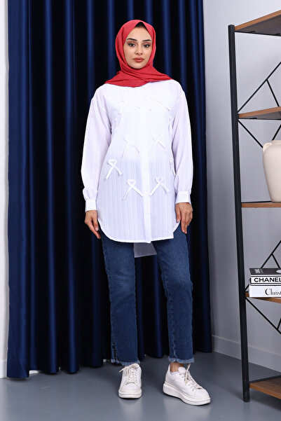 İmajButik White Tunic with Bow on the Front