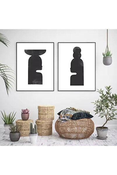 Linacci Set of 2 Black Metal Frame Women's White Real Glass Painting Set