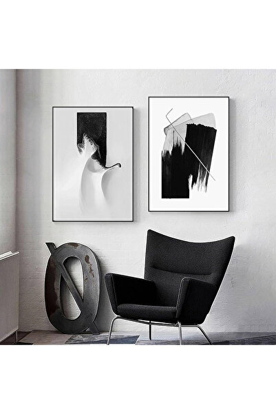 Linacci 2li Siyah Metal Çerçeve Dalga Gri Gerçek Cam Tablo Seti