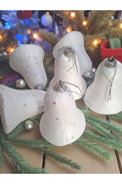 Armada 6-Piece Glitter and Sequin White Bell-Shaped Christmas Tree Ornament – 6X7 cm Styrofoam